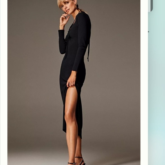 Anthropologie NWT Tie-Front MIDI Black Dress Size S. - Picture 2 of 15